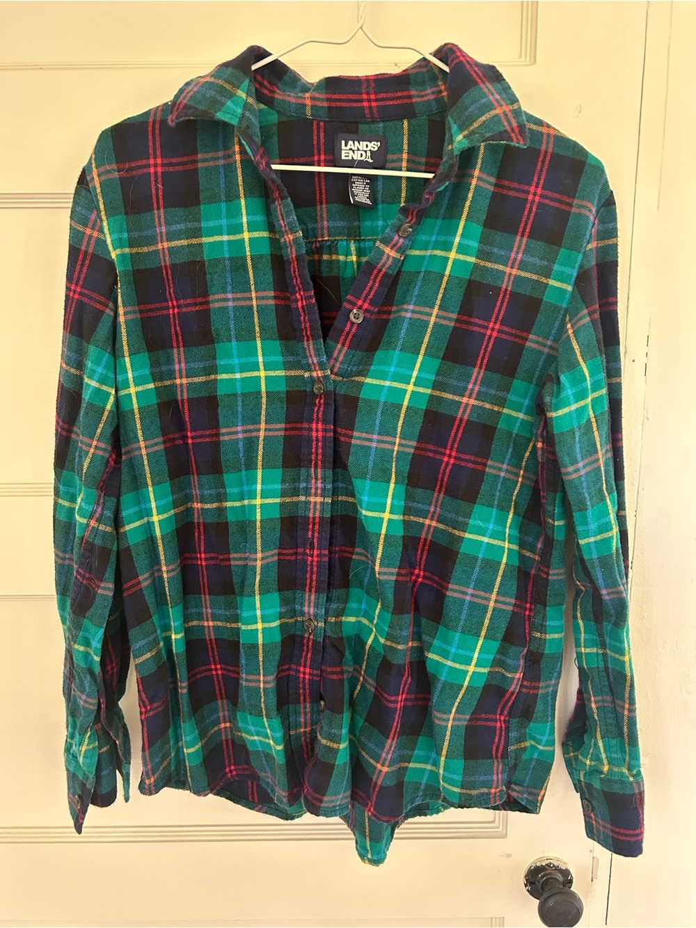 Lands' End Navy, Green & Red Plaid Shirt
